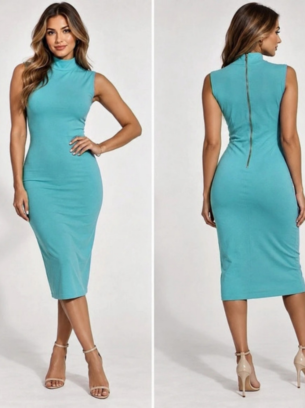 Sleeveless Midi Dress in Mint Blue Like New